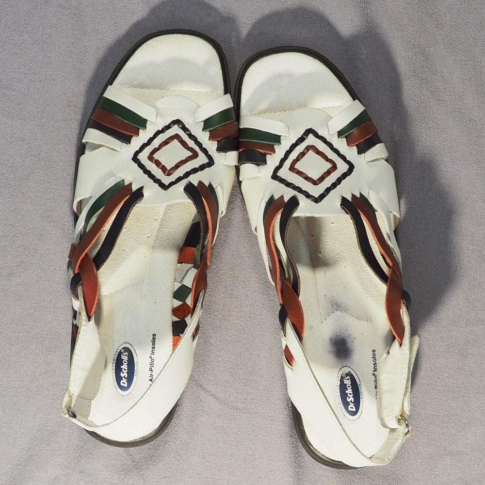 Dr Scholls Sandals Womens 8 White Woven Aztec Slingback Huarache Wedge Flat - Picture 2 of 13